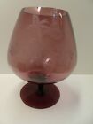 Italian Mid Century Etched Berries Amethyst Purple Glass Comport Goblet Bowl