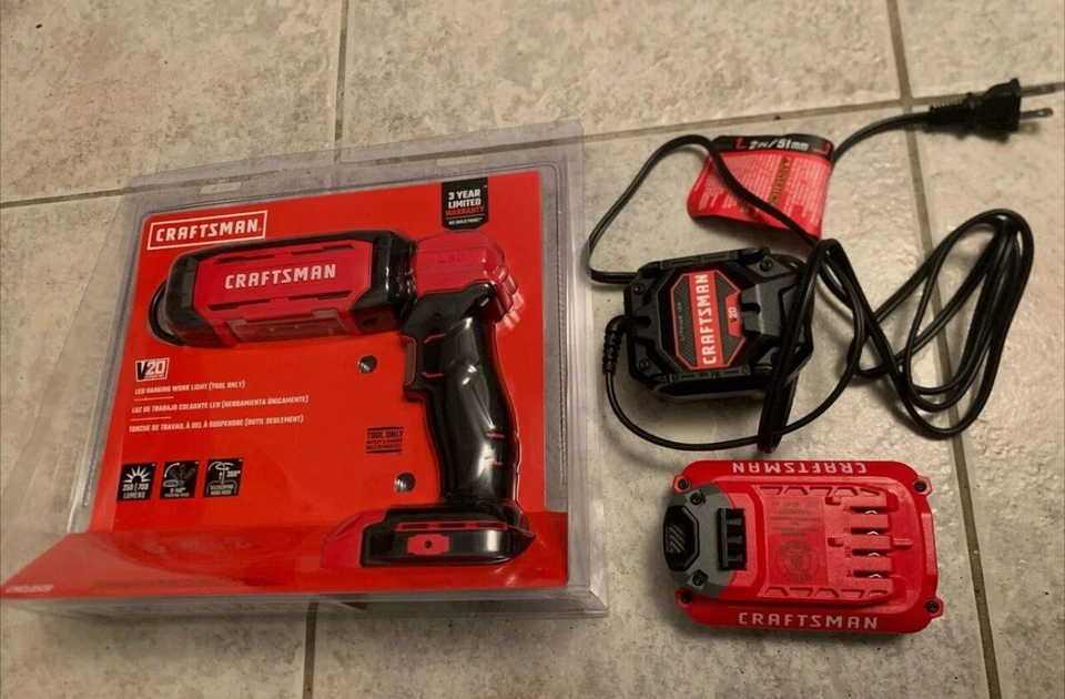 Craftsman V20 Max LED Flashlight Handheld Hanging Work Light Battery Charger Lot - Image 1 of 1