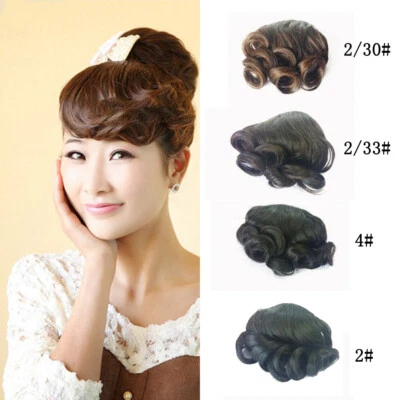 Retro Curly Wavy Bangs Front Fringe Synthetic Clip on Top Hair Pieces Costumes - Image 1 of 4