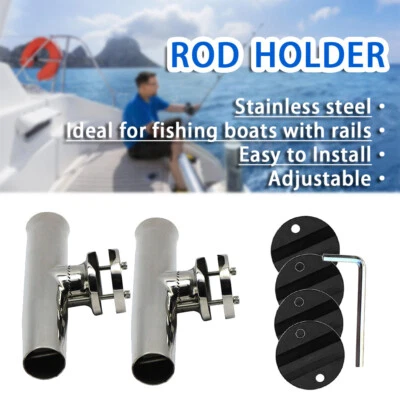 2PCS Stainless Steel Clamp On Boat Fishing Rod Holder for Rail 1-1/4" to 2" - Image 1 of 4