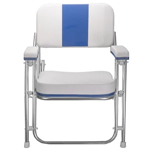 Pactrade Sillón Plegable Blanco Marino con Rayas Azules Vinilo Resistente a los UV 1" - Imagen 1 de 5