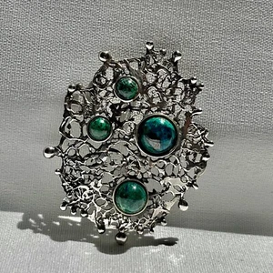 70’s Vintage Israeli Pendant Eilat Stone 925 Silver Brutalist Rachel Gera ? - Picture 1 of 12