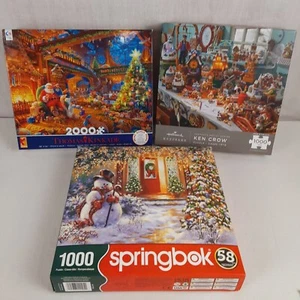 Jigsaw Puzzles Lot of 3 Christmas Santa Winter Springbok Thomas Kinkade Hallmark - Picture 1 of 12