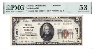 $20 1929 T2 National HELENA Oklahoma OK ๐บ๐ธ Discovery Note! ๐บ๐ธ PMG 53 ๐บ๐ธ - Picture 1 of 2