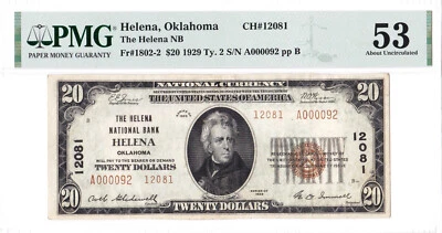 $20 1929 T2 National HELENA Oklahoma OK 🇺🇸 Discovery Note! 🇺🇸 PMG 53 🇺🇸 - Image 1 of 2