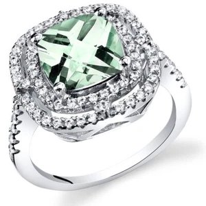 Green Amethyst Cushion Cut Cocktail Ring Sterling Silver 2.00 Carats Sizes 5 to - Picture 1 of 2