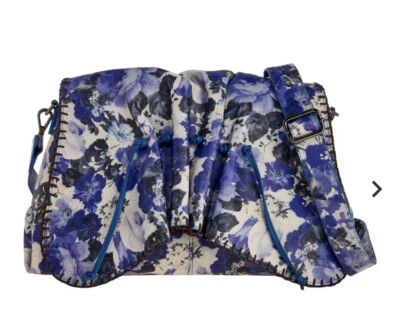 Sharif Legacy Ruched Leather Museum Flap Messenger Bag- Denim Floral - Image 1 of 4