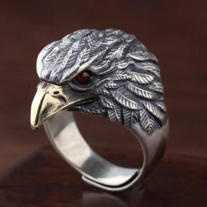 3D Adler Herren Ring S925 Sterlingsilber Falkenring für Herren Vintage Thai Silber - Bild 1 von 5