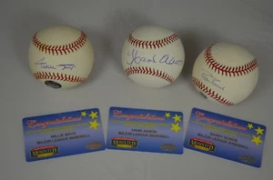 600 autógrafo de béisbol auténtico Homerun Club Willie Mays Barry Bonds Hank Aaron - Imagen 1 de 3