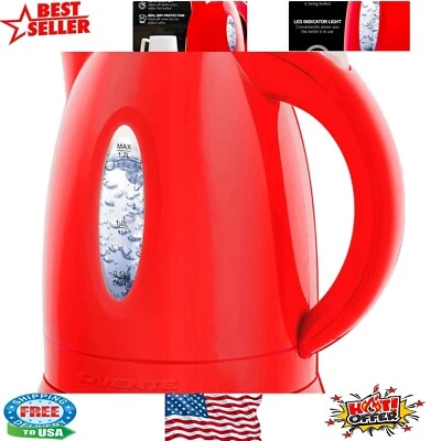 Red 1.7L Electric Kettle with Water Level Gauge & Boil-Dry Protection Features - Image 1 of 4