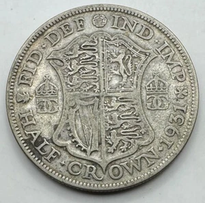 1931 Silver .500 Great Britain Half Crown - England 1/2 Crown - Free Shipping - Picture 1 of 4