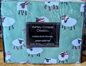 Neu im Karton Ashley Cooper Classics Cotton Rich Perkal QUEEN Laken 4-teiliges Set grün - Schaf - Bild 1 von 4