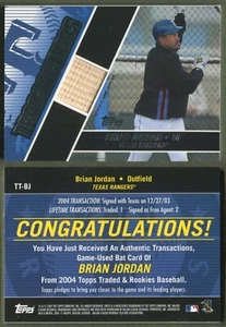 2004 Topps Traded & Rookies - Transactions Relics (BAT) #TT-BJ Brian Jordan - Picture 1 of 1