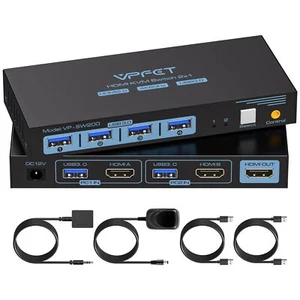 USB 3.0 HDMI KVM Switch 2 PC 1 Monitore 4K@60Hz KVM-Switches für 2 Computer - Bild 1 von 10