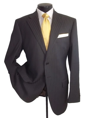 ( Lubiam Studio Coffee Brown Striped 2 Button Wool Suit 42L~Pants W36" x L34" ) - Image 1 of 4
