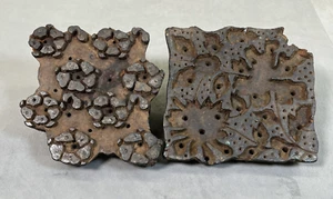 2 pc Vintage Wooden Printing Blocks Hand Carved Textile Fabric Stamps Primitive - Picture 1 of 9