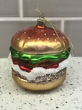 Thick Hamburger on Sesame Seed Bun Glass Christmas Ornament Collectible Food