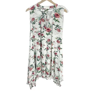 WinWin White Floral Sleeveless Keyhole Neck Shift Dress Womens Sz M Sheer - Picture 1 of 5