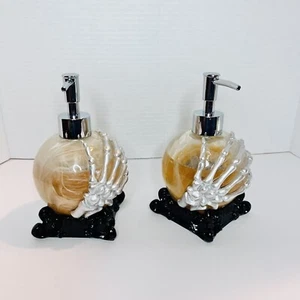 Spooky Halloween Soap Dispenser Glass Globe With Skeleton Hand Set Of 2 - Picture 1 of 8
