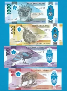 Philippines 50 100 500 1000 Piso 2022-2025 Polymer First Prefix AA Set 4 Pcs UNC - Picture 1 of 6