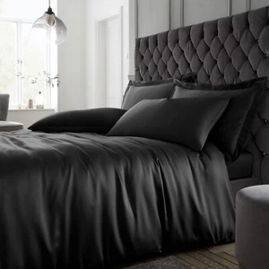 Catherine Lansfield Silky Soft Satin Bed Set Or Fitted Sheet Collection Black - Picture 1 of 52