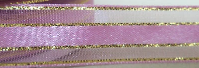 5 yds SHEER & SATIN METALLIC STRIPE RIBBON  5/8" & 1 1/2"W (choice of 7 colors) - Image 1 of 2