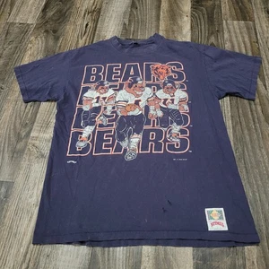 Vintage 90s Chicago Bears Nutmeg T-Shirt NFL Sports Size Large Navy Graphic Tee - Picture 1 of 16