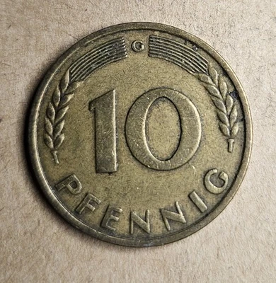 1949 G Germany 10 Ten Pfennig - Brass Clad Steel Coin - German - World Coin - Image 1 of 2
