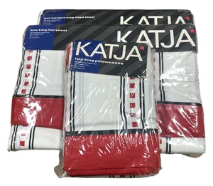 80's 90's Geometric Color Block King Bed Sheet Set Vintage Katja 1989 Red New - Picture 1 of 8