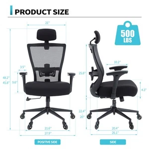 Big And Tall Office Chair 500lbs Wide Seat Desk Chair Ergonomic Computer Chair - Picture 1 of 10