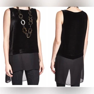 Eileen Fisher Black Velvet Silk Sleeveless Top Tunic Hi Low Bateau Neck Large - Picture 1 of 8