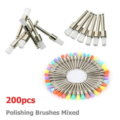 200 Pcs Dental White & Colorful Nylon Latch Flat Polishing Polisher Prophy Brush - Image 1 of 4