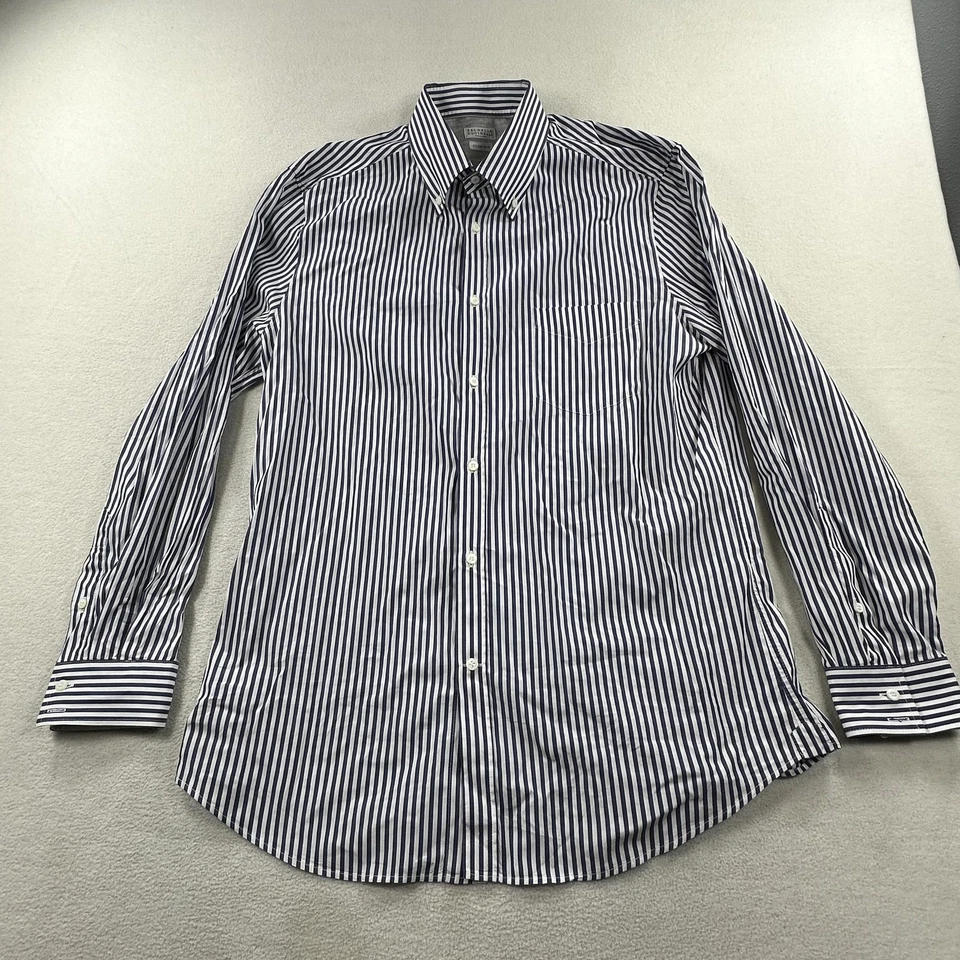 Camisa Brunello Cucinelli Para Hombres 2XL Azul Rayas Calce Ajustado Con Botones Hecha en Italia Foto 1 de 4