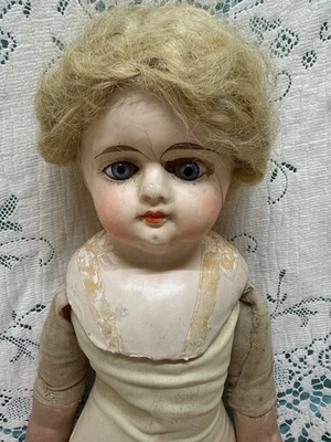 Bonita peluca original de muñeca de papel maché antigua de 20" TLC Foto 1 de 4