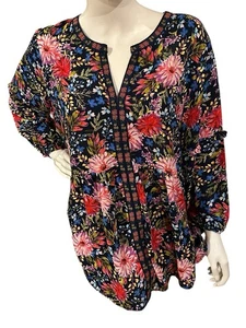 The Pioneer Woman XL, fließende geblümte Tunika bunte Bluse V-Ausschnitt 3/4 Arm - Bild 1 von 7