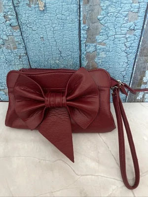 Red Bow Clutch Bag Purse PVC Wristlet Zipper Multiple Pockets Big Bow - Image 1 of 4