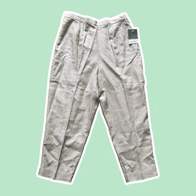 NUEVO CON ETIQUETAS ~ DE COLECCIÓN ~ Lord & Taylor ~ Pantalones de lino caqui ~ Pierna recta ~ Talla L Foto 1 de 4