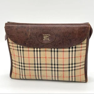 BURBERRYS Clutch Tasche Nova Check Shadow Horse braun Leder Vintage - Bild 1 von 9
