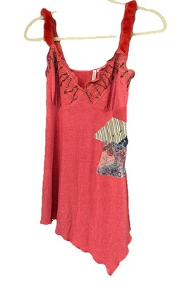 Camiseta sin mangas tejida Babydoll Zoompy L retazos con cuentas encaje imitación piel artística Y2K Boho Foto 1 de 4