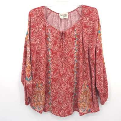 Savanna Jane Top Campesino Bordado Talla 2X Paisley Naranja Mangas Largas Boho Foto 1 de 4