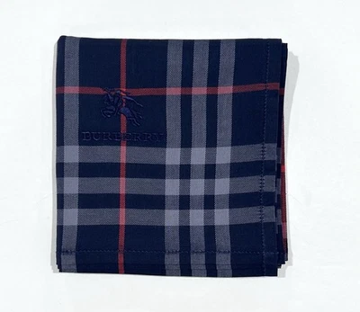 NUEVO CON ETIQUETAS PAÑUELO HOMBRE BURBERRY Azul Marino Cuadros Algodón Bolsillo Cuadros Cuadros Pañuelo 18” Foto 1 de 4