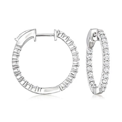 Ross-Simons Lab-Grown Diamond Inside-Outside Hoop Earrings in Silver 3/4 inches - Image 1 of 4