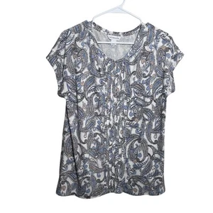 Liz Claiborne Blouse Women's Medium Pleated Short Sleeve Printed Shirt Top - Picture 1 of 9