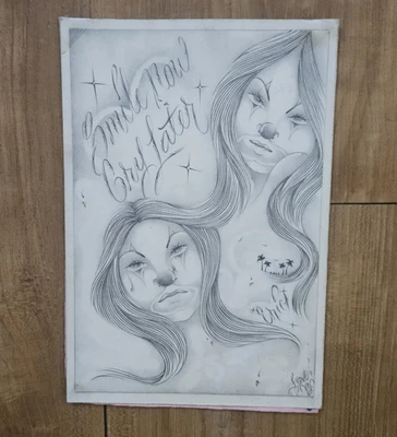 PRISIÓN ORIGINAL MEXICANO AMERICANO CHOLO SONRISA AHORA Y DESPUÉS FINO LÁPIZ PAPEL ARTE Foto 1 de 4