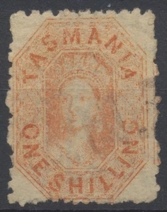 Tasmania Stamps 1865 1/- vermillion double line wmk; perf 12;used SG77 CV £75 - Picture 1 of 3