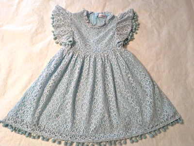 Colorido Niño Niñas Talla 140 (US 8-10) Azul con Superposición de Encaje Blanco SS Azul Bola Foto 1 de 4