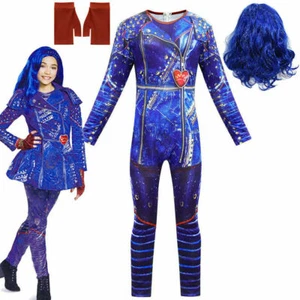 Descendants Mal Evie Costume Kids Cosplay Jumpsuits Gloves Wig Book Day Outfits - Picture 1 of 15