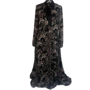 Banana Republic Black Maximal Floral Ribbon Tie Neck Fit & Flare Kimono Dress 14 - Picture 1 of 14