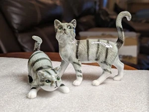 Set 2 Grey Tiger Kitty Cats Porcelain Vintage - Picture 1 of 15