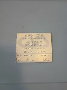 Warren Zevon October 20th 1987 Concert Ticket Stub Kansas City Kansas - Picture 1 of 2